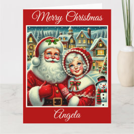 Cartão Vintage Papais noeis e Sra. Claus no Polo Norte