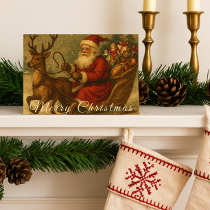 Cartão Vintage Papais noeis Sleigh Ride Feliz Natal