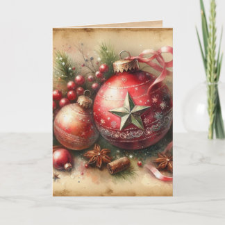 Cartão Vintage Pastel Watercolor Christmas Ornaments