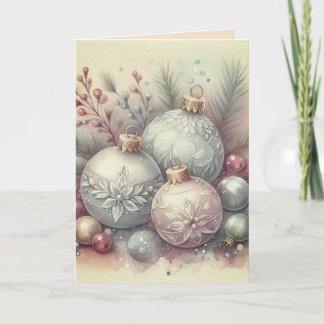 Cartão Vintage Pastel Watercolor Christmas Ornaments