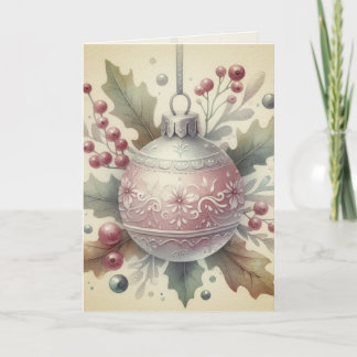 Cartão Vintage Pastel Watercolor Christmas Ornaments