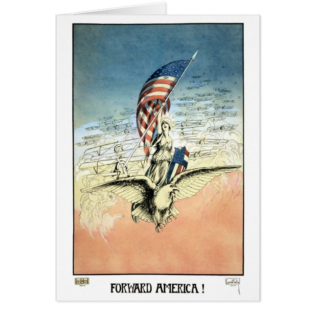 Cartão Vintage Patriotic, Lady, Águia com Bandeira Americ (Frente)