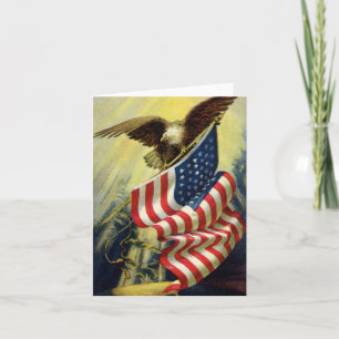 Cartão Vintage Patriotismo, Patriótica Águia Americana Ba