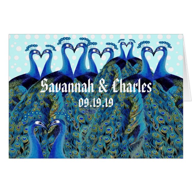 Cartão Vintage Peacocks Beijando Casamento Obrigado (Frente horizontal)