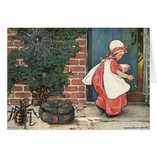 Cartão Vintage Pequena Miss Muffet Spider Nursery Rhyme