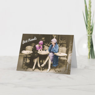 Cartão Vintage Photo 2 Women Friends Coffee  at Cafe