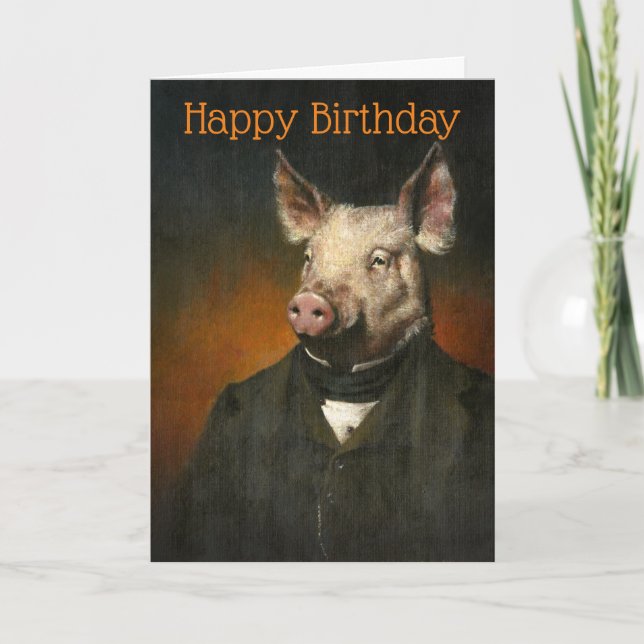 Cartão Vintage Pig Birthday Card (Frente)