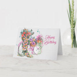 Cartão Vintage Pink Bicycle Floral Birday