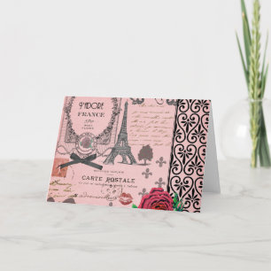 Cartão Vintage Pink Paris Collage