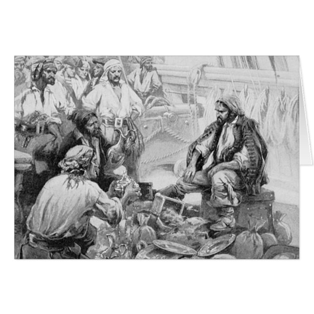 Cartão Vintage Pirates Contando seus Tesouros e Loot (Frente Horizontal)