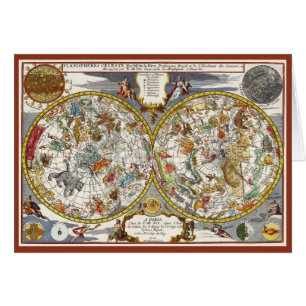 Cartão Vintage Planisphere Star Map por Nicholas de Fer