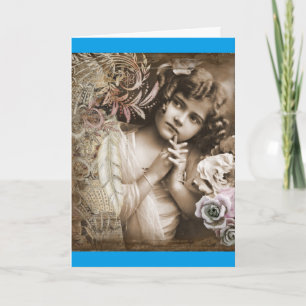 Cartão Vintage Pondering Girl