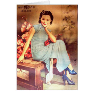 Cartão vintage, poster chinesa, senhora de shanghai
