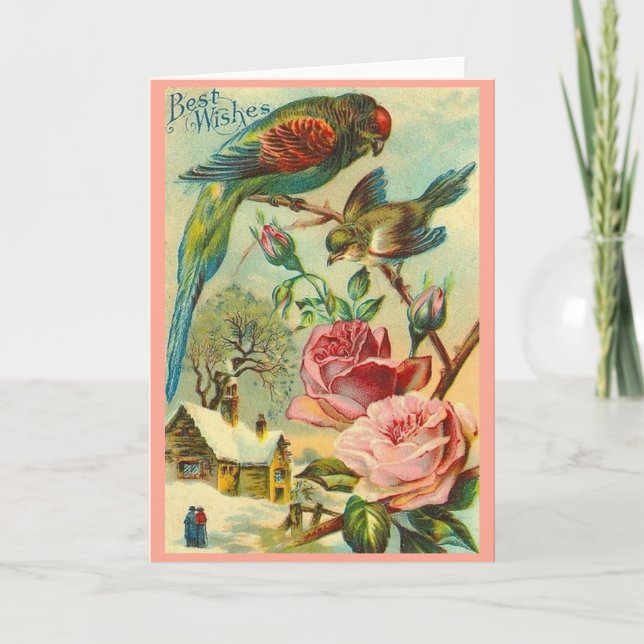 Cartão Vintage prefere periquito e Rosa (Frente)