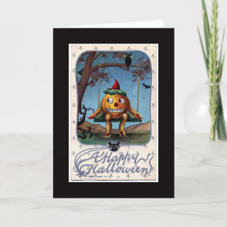 Cartão Vintage Pumpkin Man on a Swing