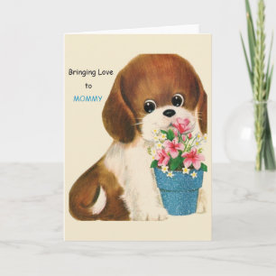 Cartão Vintage Puppy Dia de as mães Greeting Card