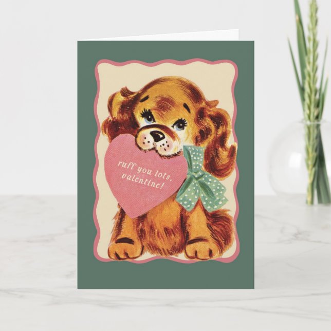 Cartão Vintage Puppy Valentine Card – Ruff You Lots (Frente)