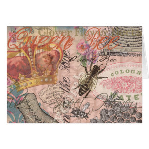 Cartão Vintage Queen Bee Linda Colagem de Meninas