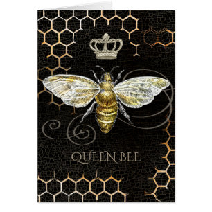 Cartão Vintage Queen Bee Royal Crown Honeycomb Black Card