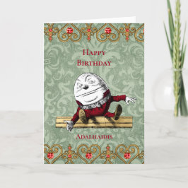 Cartão Vintage Red Dourada Humpty Dumpty Aniversário