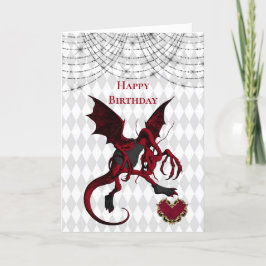 Cartão Vintage Red Jabberwocky Dragon Aniversário