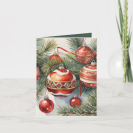 Cartão Vintage Red Ornament Foto e recebimento Natal