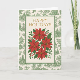 Cartão Vintage Red Poinsettia Holiday Card with Green Toi