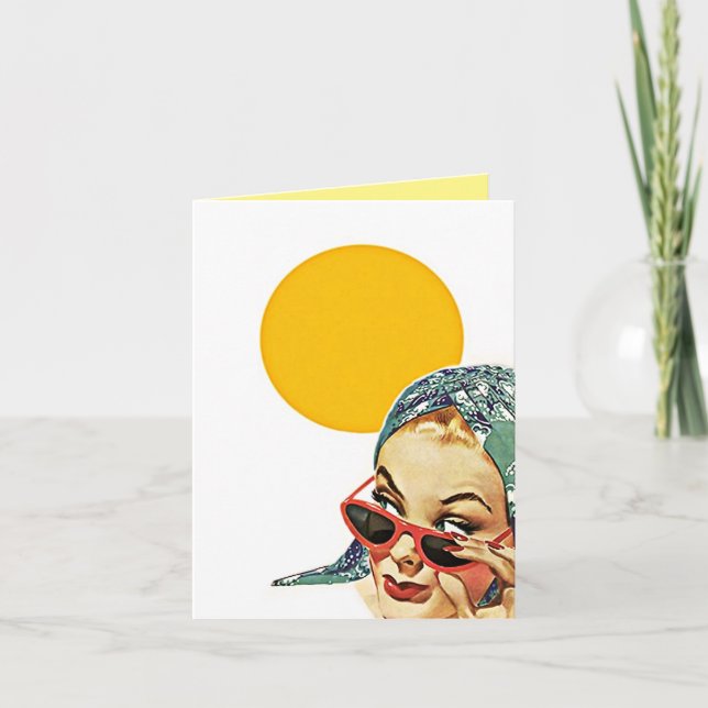 Cartão Vintage Red Sunglass Olá Sunshine! Paisagem (Frente)