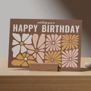 Cartão Vintage Retro 60s Placa de Aniversário Floral Feli
