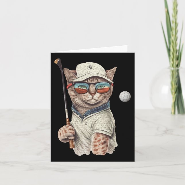 Cartão Vintage Retro Cat Jogando Golf (Frente)