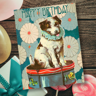 Cartão Vintage Retro Dog No Drum Happy Birday