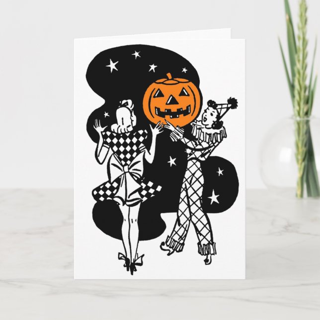 Cartão Vintage Retro Halloween Pumpkin (Frente)