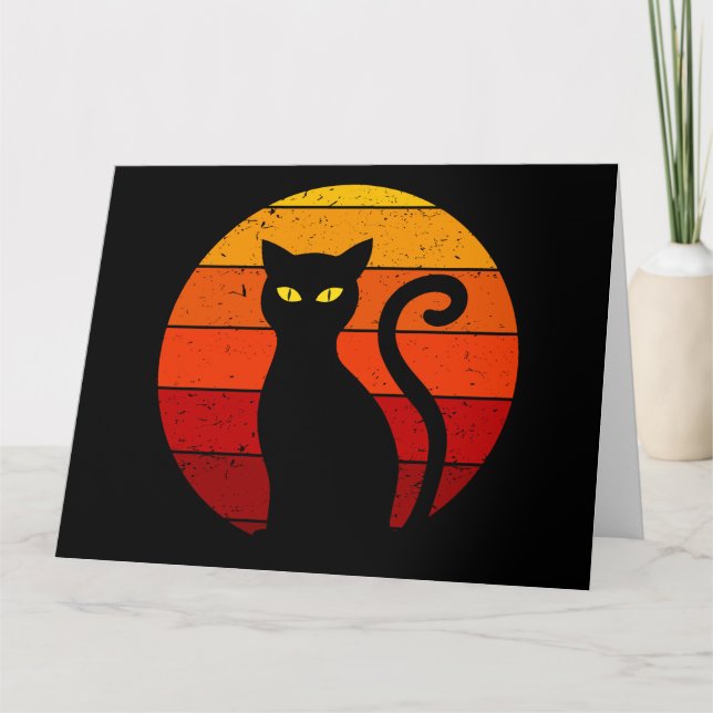 Cartão Vintage Retro Sunset Halloween Black Cat I (Frente)