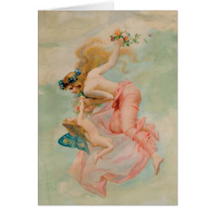 Cartão Vintage - reunião da fada & do anjo no céu,