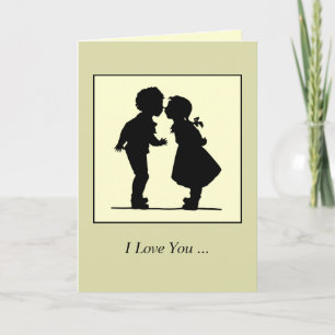 Cartão Vintage romantic silhouette couple boy and girl