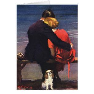 Cartão Vintage Romântico Amor, Romance na Praia