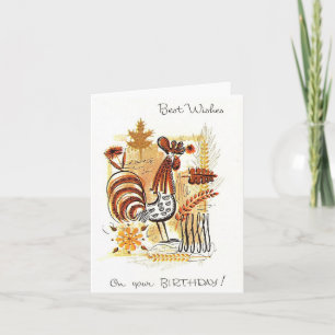 Cartão Vintage Rooster Birthday