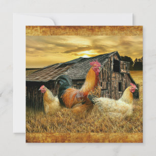Cartão Vintage Rooster Hens Russo Barn Coop