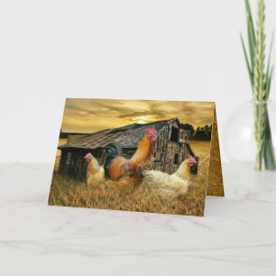 Cartão Vintage Rooster Hens Russo Barn Coop