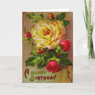 Cartão Vintage Rosa Birthday Saudação