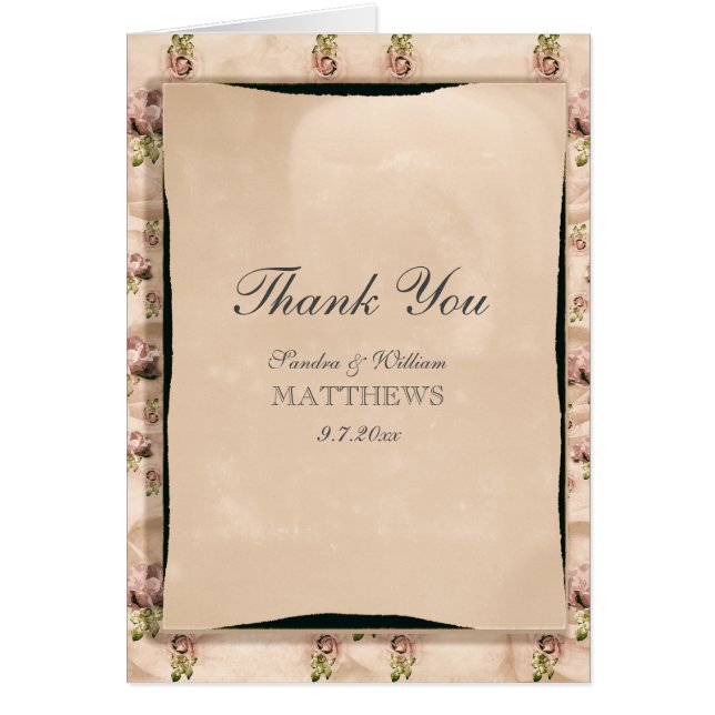 Cartão Vintage Rosa Wedding Obrigado (Frente)