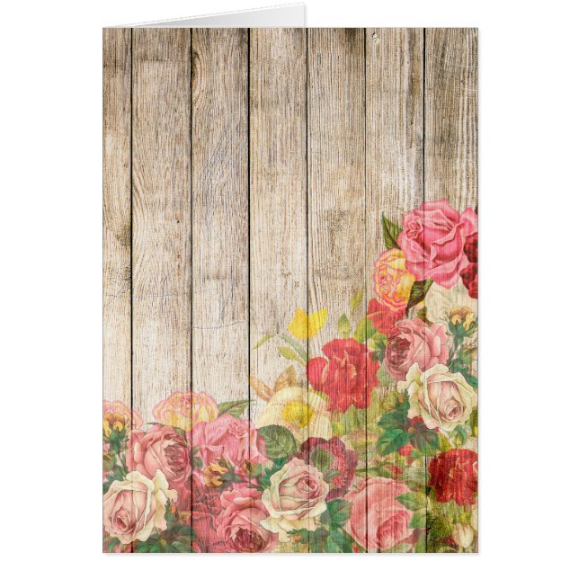 Cartão Vintage Rosas Rústicos Românticos Madeira (Frente)