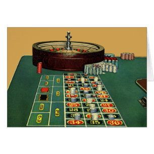Cartão Vintage Roulette Mesa Casino Game, Chips para Jogo