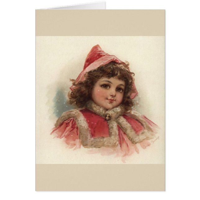 Cartão Vintage - roupa de inverno da menina, (Frente)