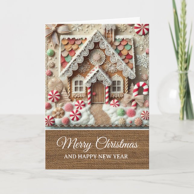 Cartão Vintage Rustic Gingerbread House Merry Christmas  (Frente)