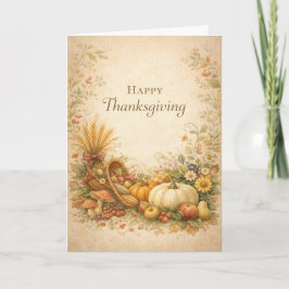 Cartão Vintage Rustic Thanksgiving Cornucopia Harvest 