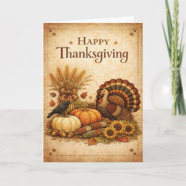 Cartão Vintage Rustic Thanksgiving Turkey Harvest 