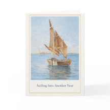 Vintage Sailboat Birthday Card • Coastal Nautical 