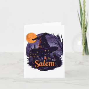Cartão Vintage Salem Machusets Halloween Skyline Citysca