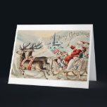 Cartão Vintage Santa Claus Christmas Sleigh Reindeer<br><div class="desc">Placa de natais vintages da década de 1800. Mostra Papai Noel no trenó na véspera de Natal,  com sua rena.</div>